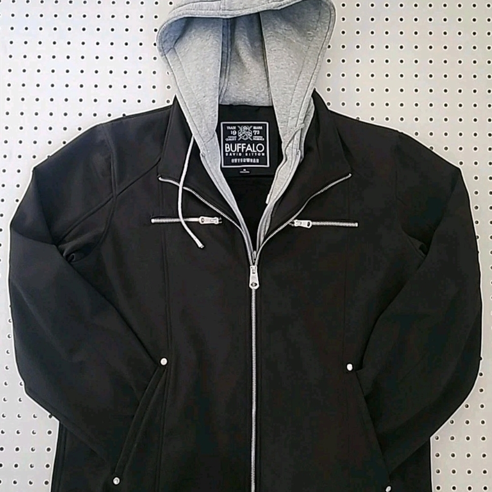 BUFFALO DAVID BITTON Men’s XL Soft Shell Fleece Lined Hooded Jacket Black Warm